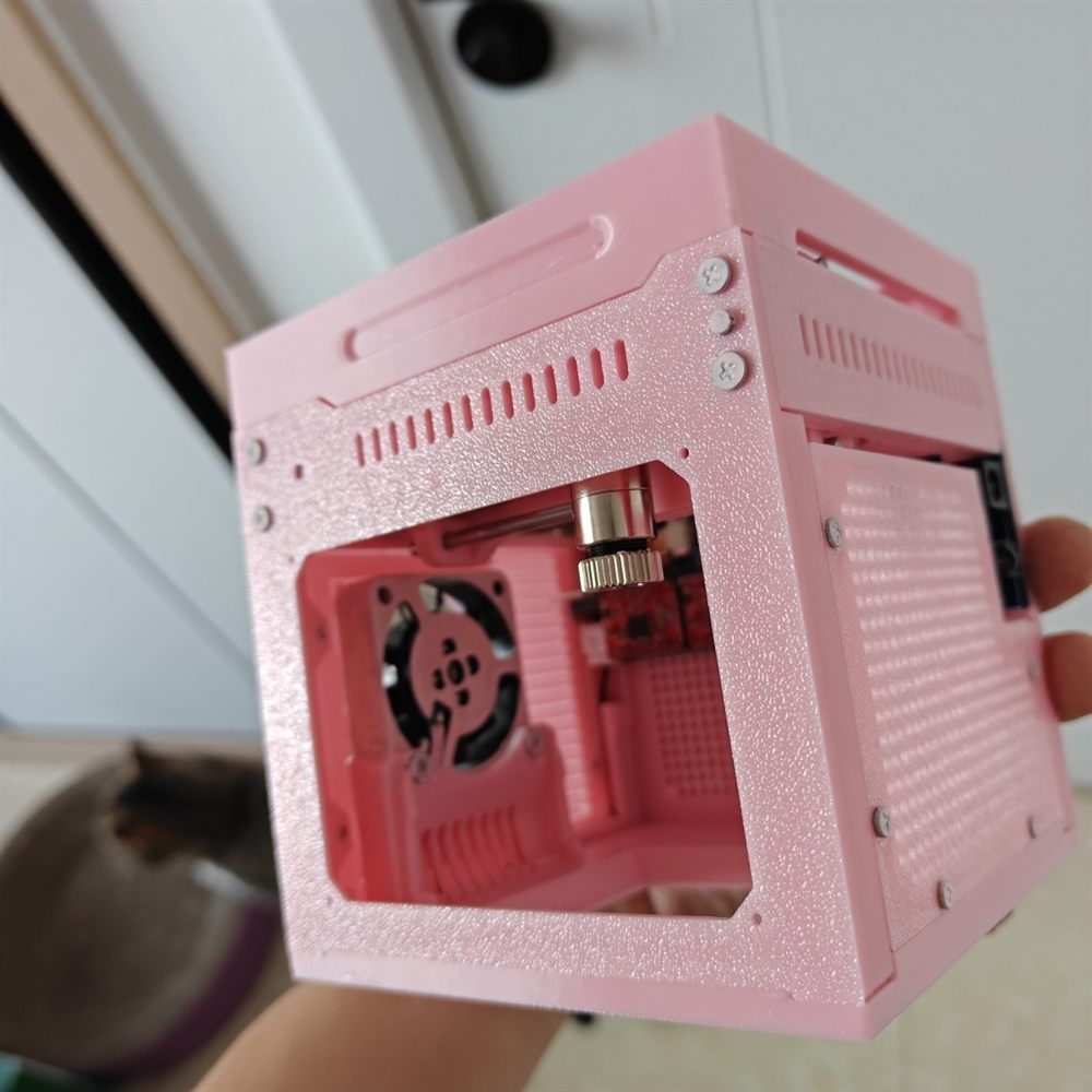 Pink mini laser engraver with front viewing window