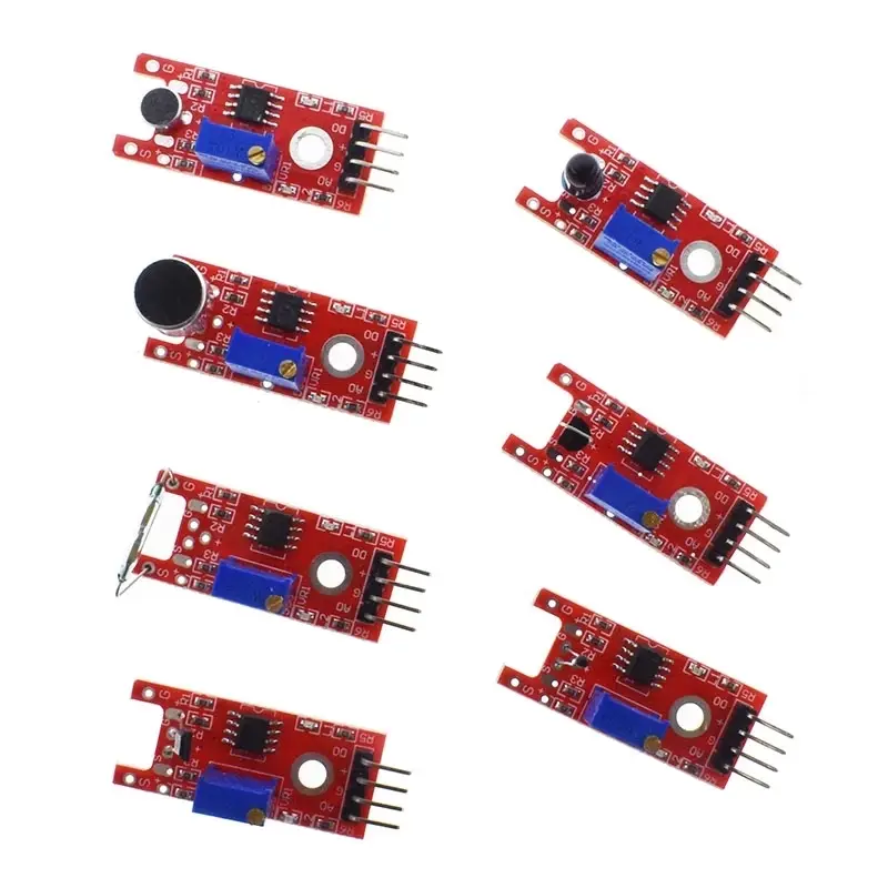 Close up red sensor modules from the ESP32 sensor kit
